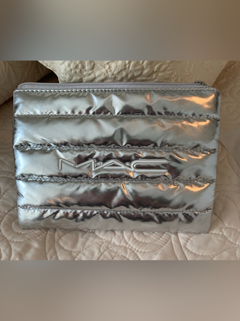 NWOT. MACK  SILVER MAKEUP BAG